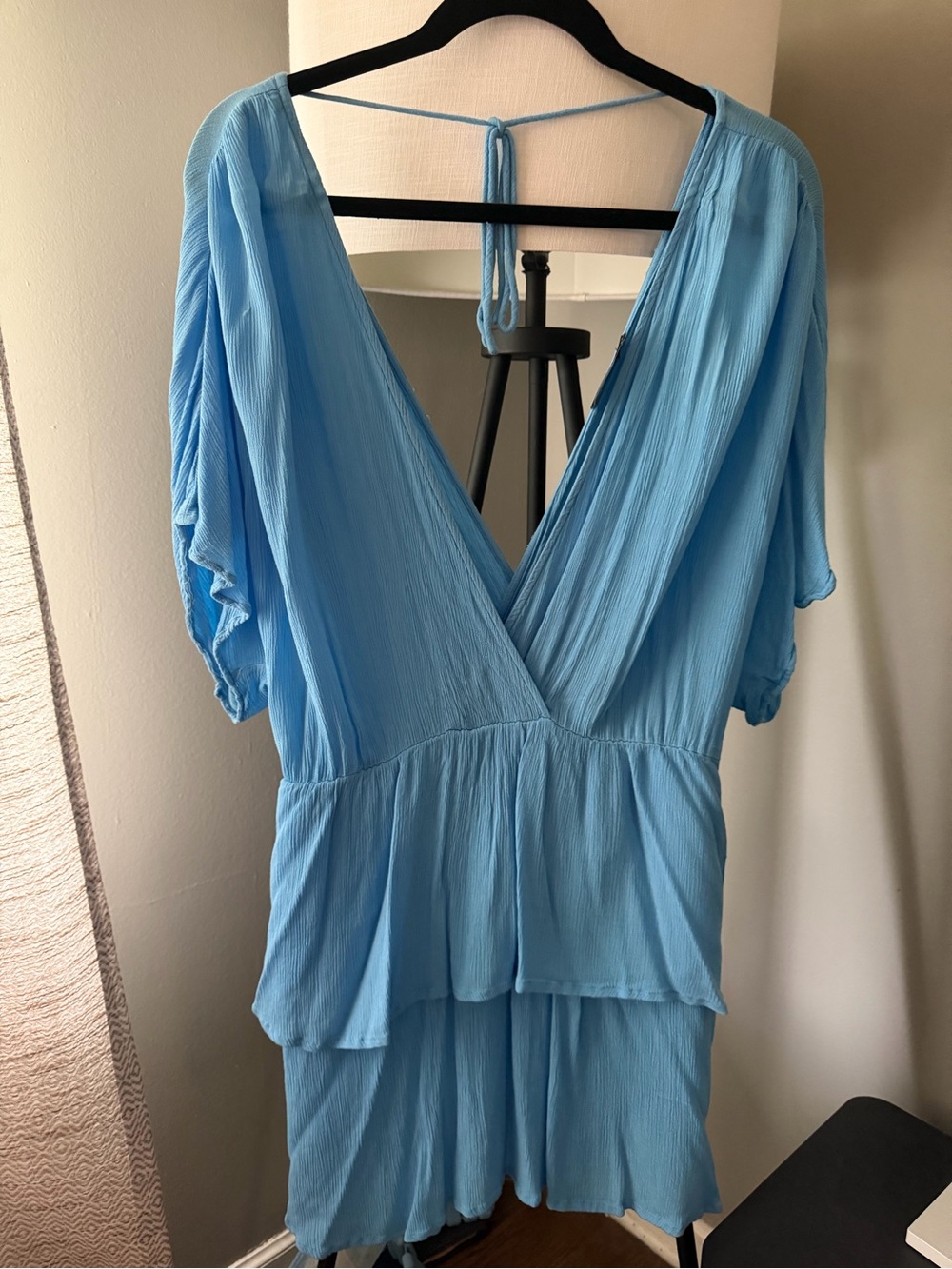 ASOS Light Blue V-Neck Tiered Mini Dress